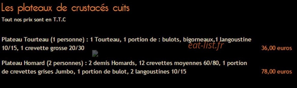 Carte et menu de La Cabane de l'Ecailler à Cagnes sur Mer — Les plateaux de crustacés cuits