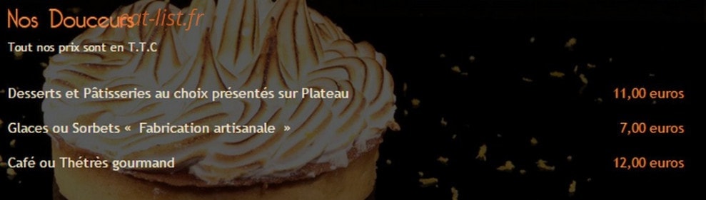 Carte et menu de La Cabane de l'Ecailler à Cagnes sur Mer — Les desserts