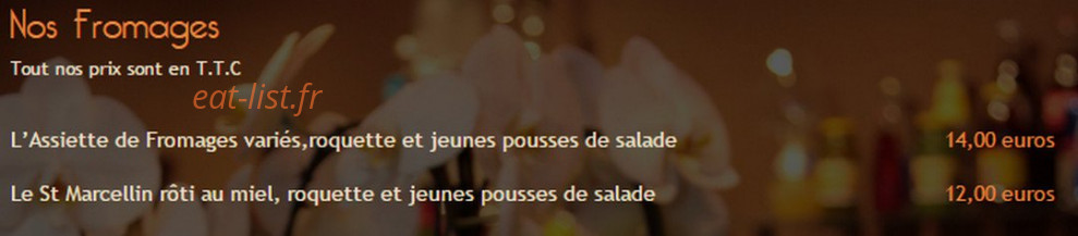 Carte et menu de La Cabane de l'Ecailler à Cagnes sur Mer — Les fromages