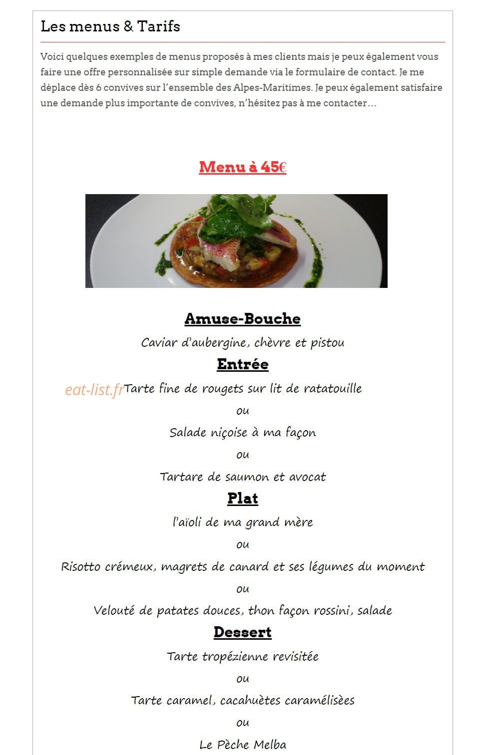 La Cuisine d' Alex — carte page 1