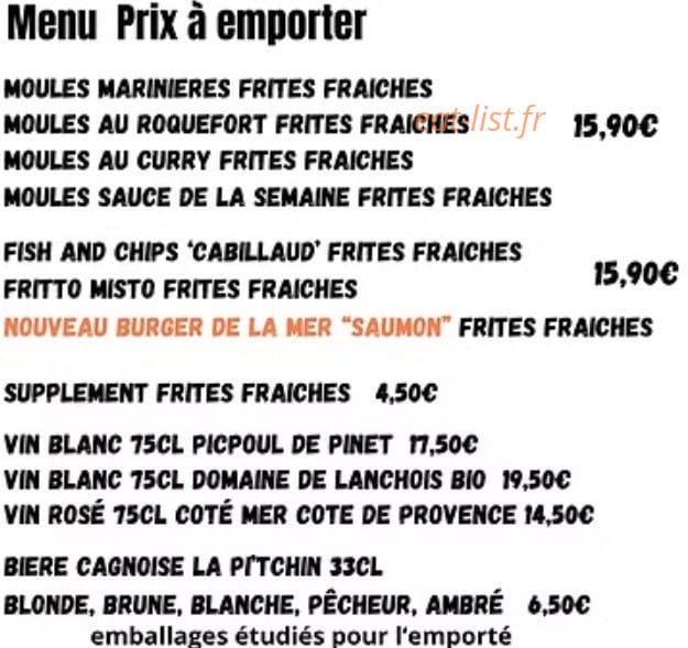 Carte et menu de La Moule Rit ... à Cagnes sur Mer — Menu prix à emporter