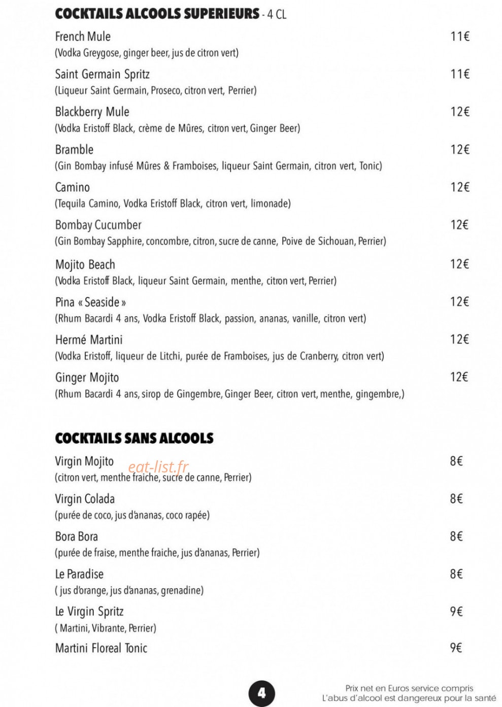 La Plage Seaside — carte page 10