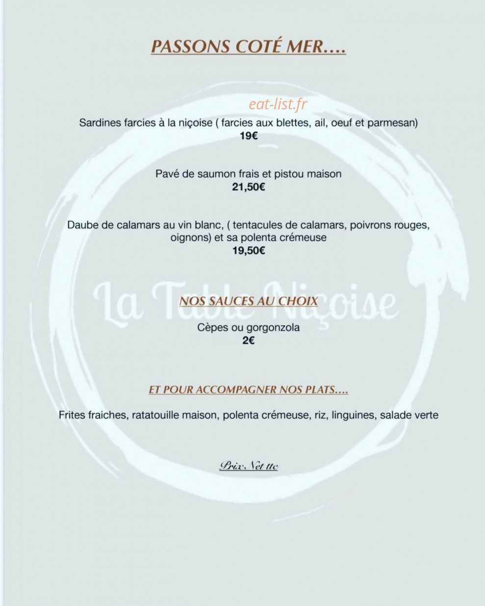 La Table Niçoise — carte page 3