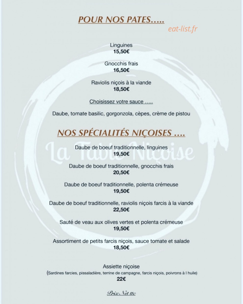 La Table Niçoise — carte page 4