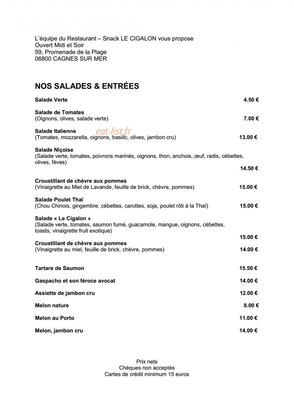 Le cigalon plage — carte page 1