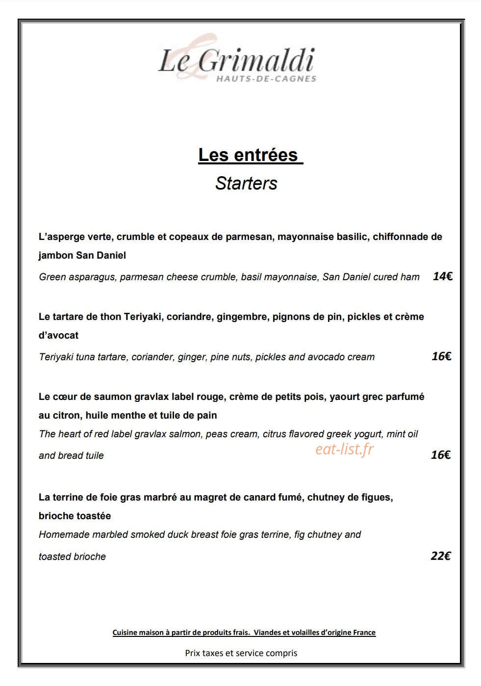 Le Grimaldi — carte page 1