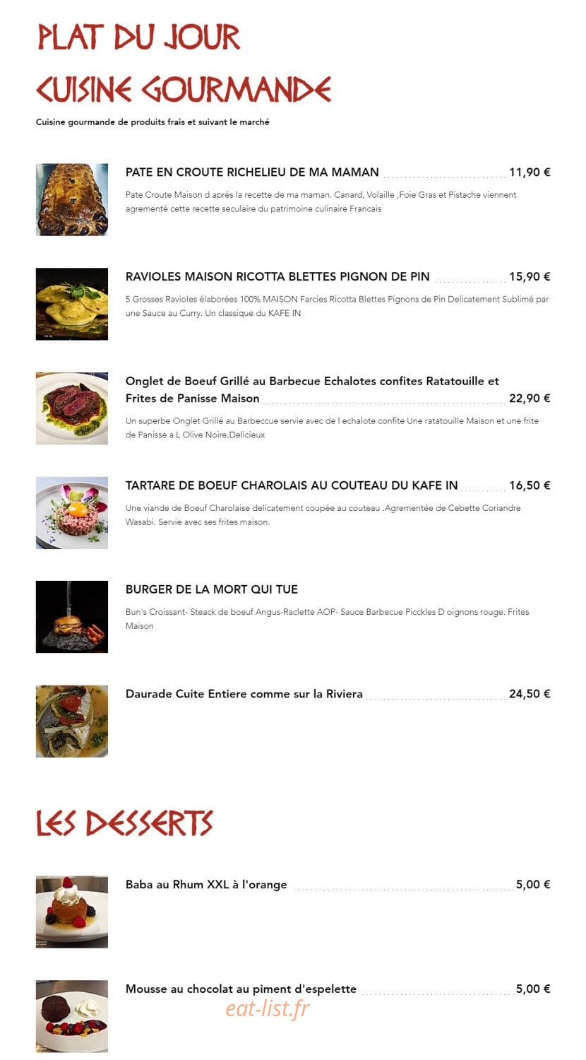 Le Kafé-In — carte page 1