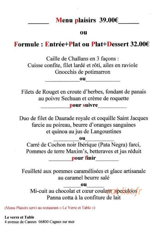 Le Verre & Table — carte page 1