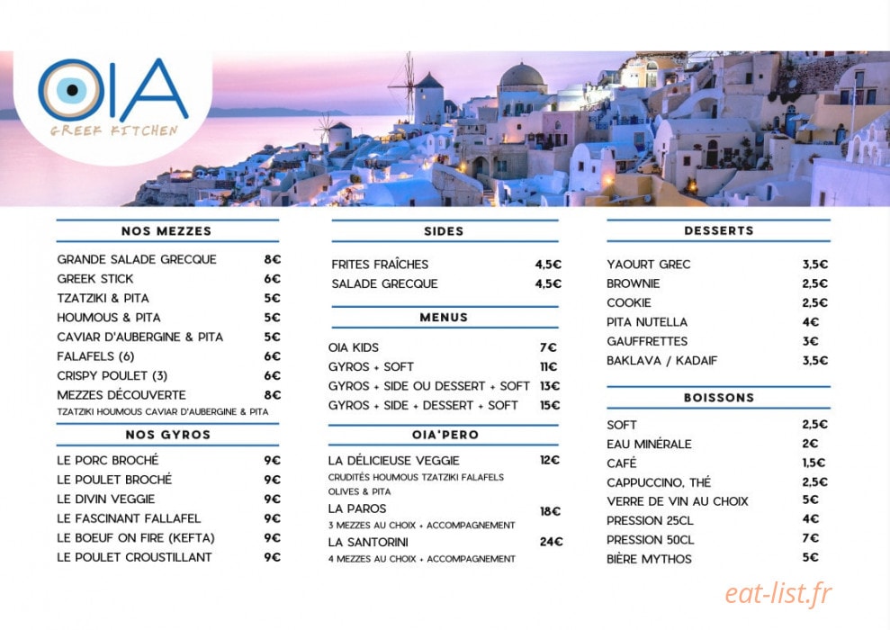 Oia Greek Kitchen — carte page 1