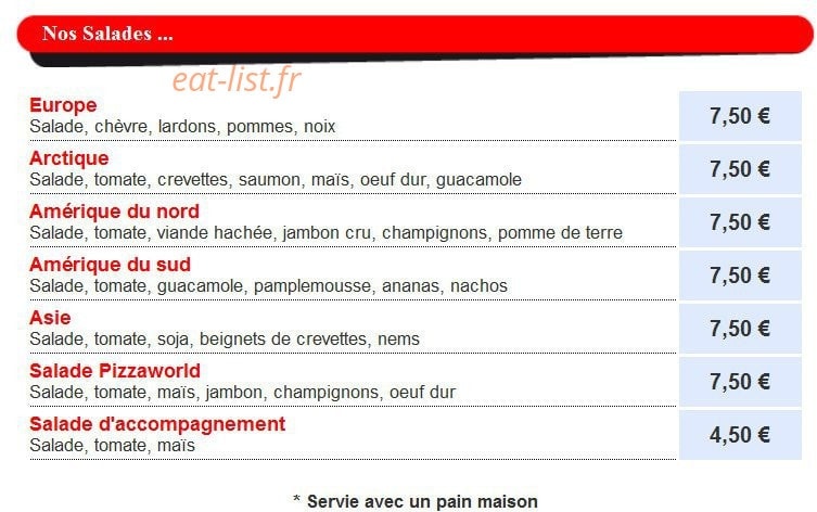 Pizza World — carte page 2