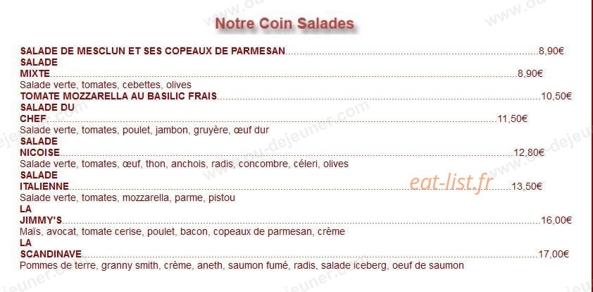 Restaurant Le Jimmy's — carte page 2