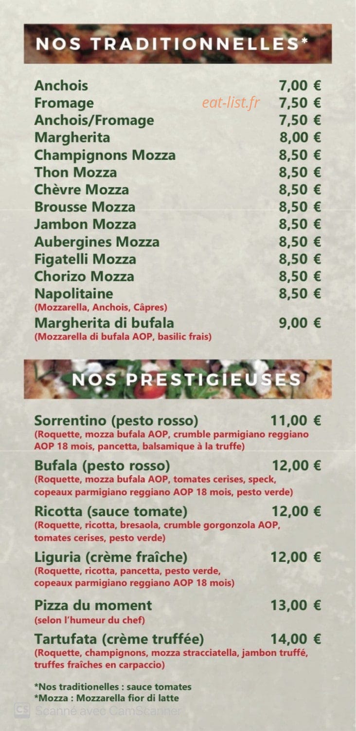 Sorrentino Pizza — carte page 1