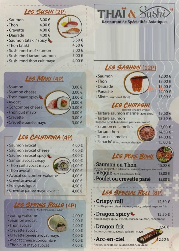 Thaï & Sushi — carte page 1