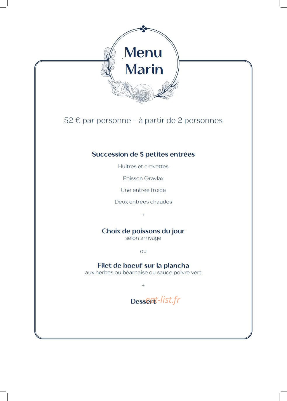 Carte et menu de Villa Foggia à Cagnes sur Mer — Les menus
