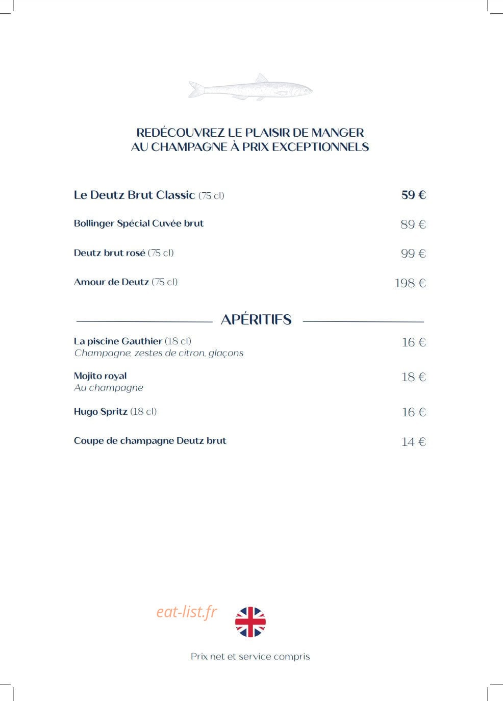 Carte et menu de Villa Foggia à Cagnes sur Mer — Les boissons