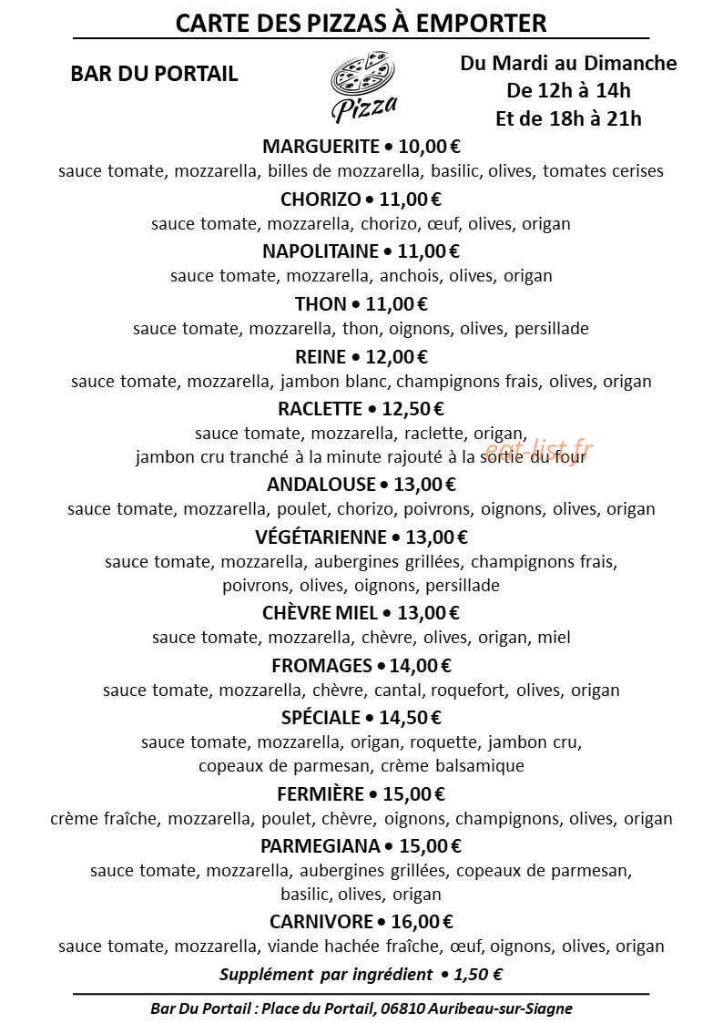 Le bar du Portail — carte page 1