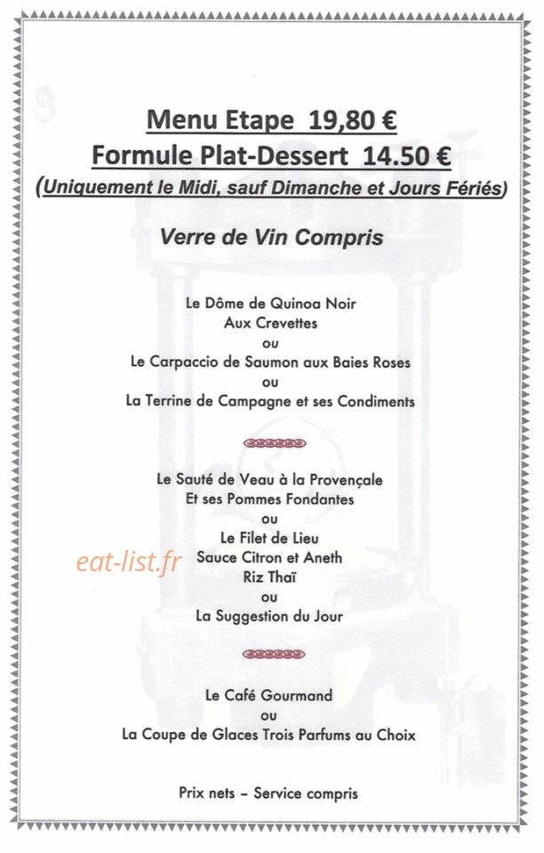Carte et menu de Le moulin du salut à Auribeau sur Siagne — Menu, formules