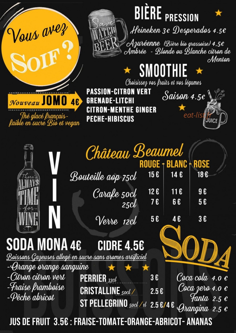 Carte et menu de Les p'tits bonheurs à Auribeau sur Siagne — Les bières pressions, smoothies, ...