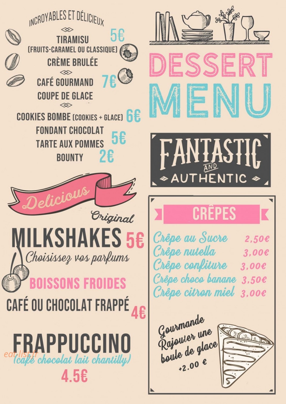 Carte et menu de Les p'tits bonheurs à Auribeau sur Siagne — Les desserts, crêpes, ...