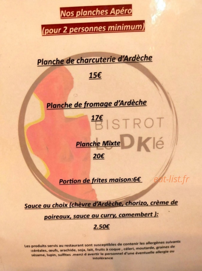 Bistrot le dklé — carte page 1