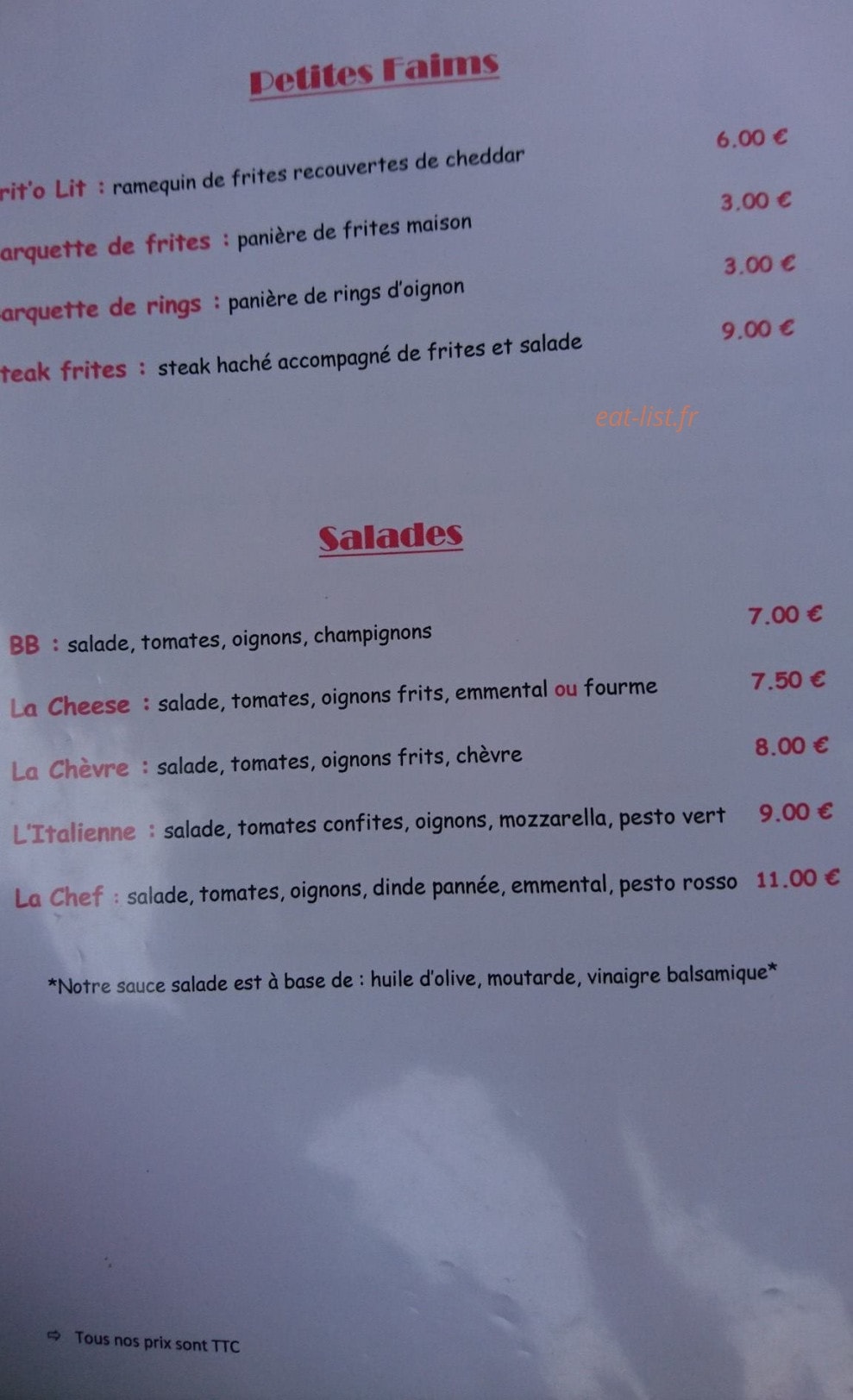 Burger Bar — carte page 3