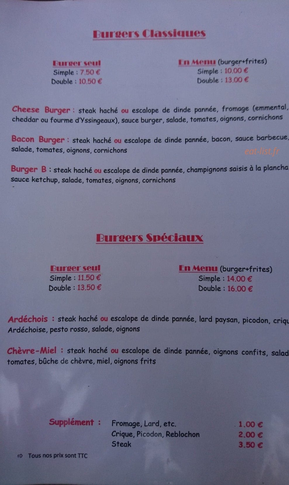 Burger Bar — carte page 2