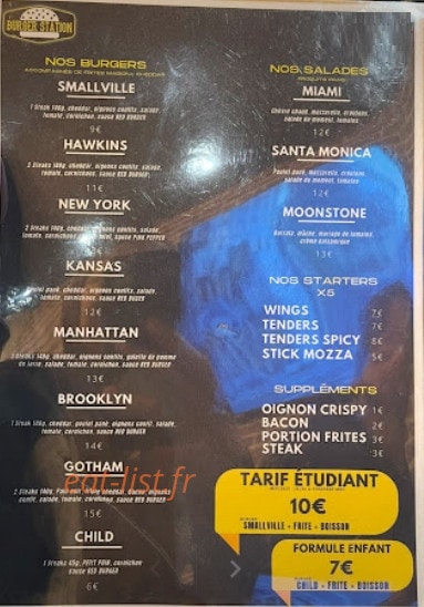Burger Station — carte page 1