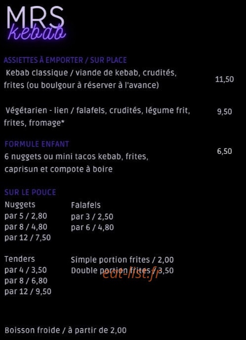 Mrs Kebab — carte page 1