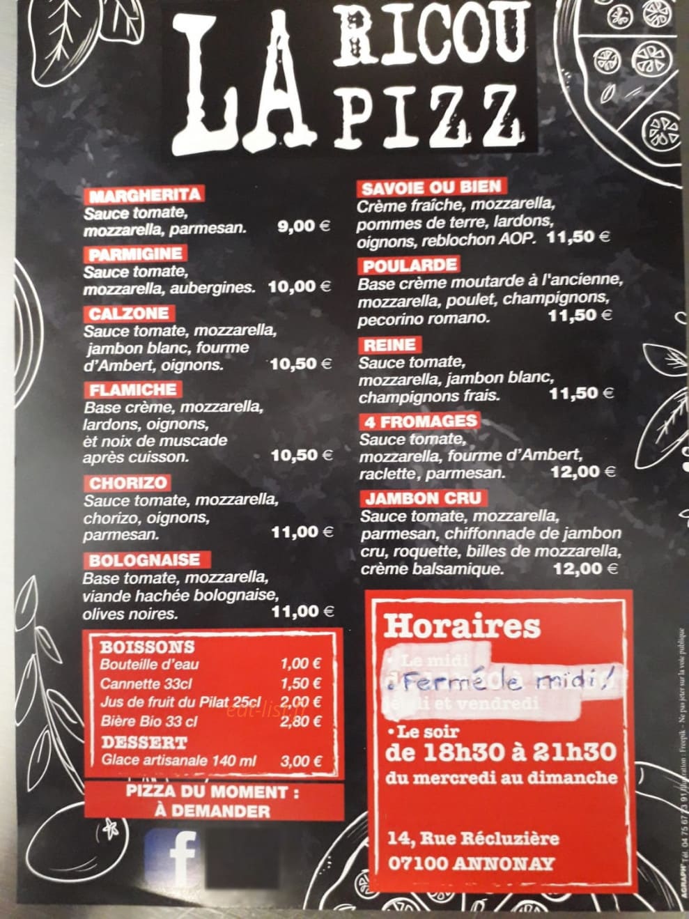 Ricou la pizz — carte page 1