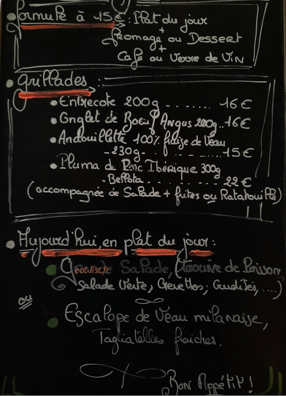 Bistrot de la fontaine — carte page 1