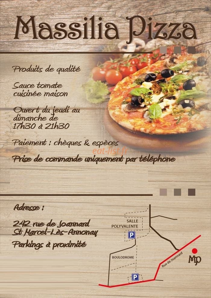 Massilia Pizza — carte page 1