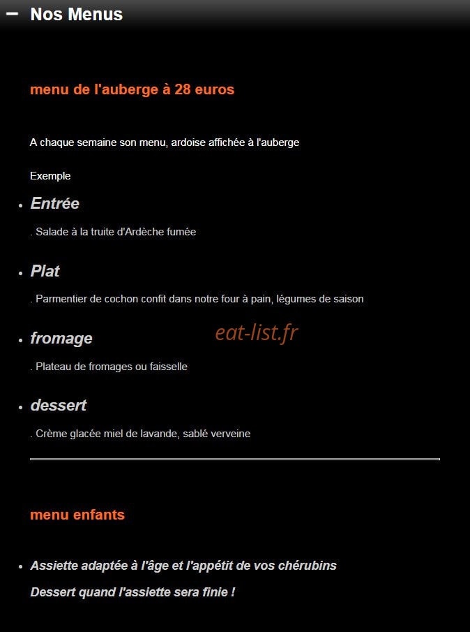 Auberge Lou Castagnou — carte page 1