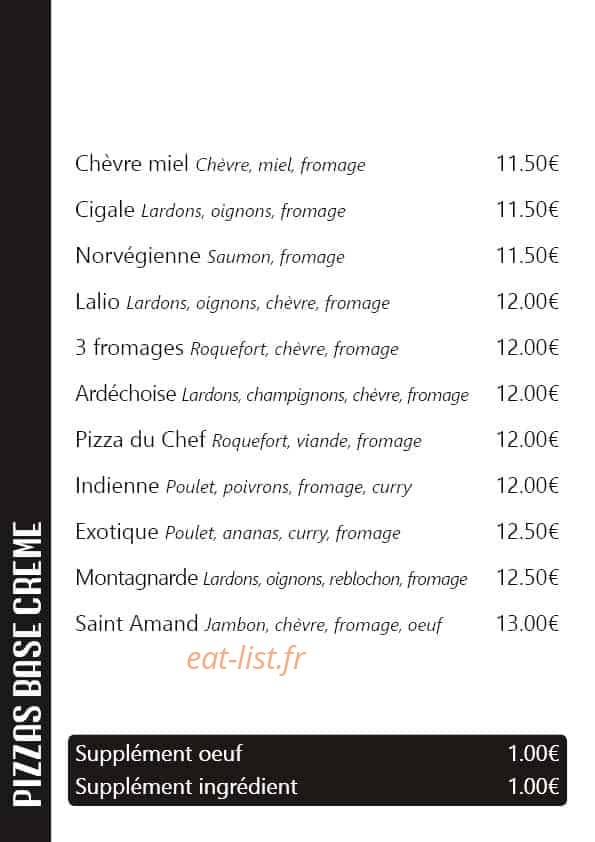Carte et menu de Pizzeria Saint Amand à Laurac en Vivarais — Les pizzas suite