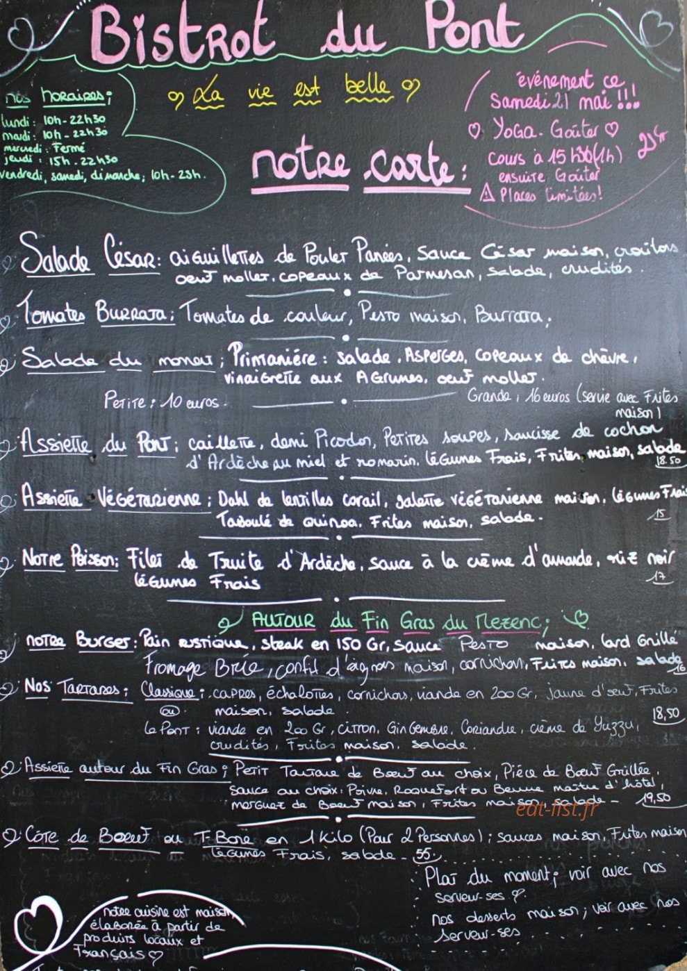 Le Bistrot du Pont — carte page 1