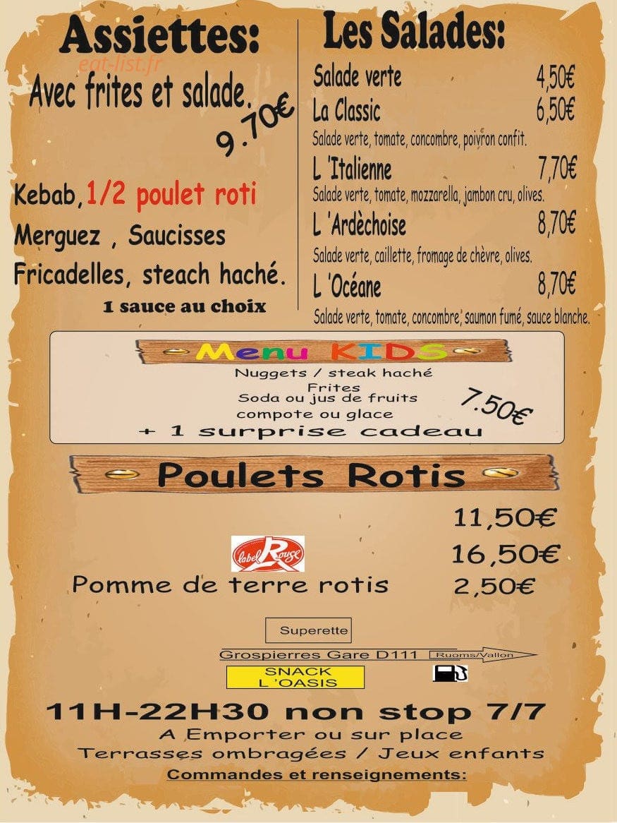 L'Oasis Pizza et Snack — carte page 2