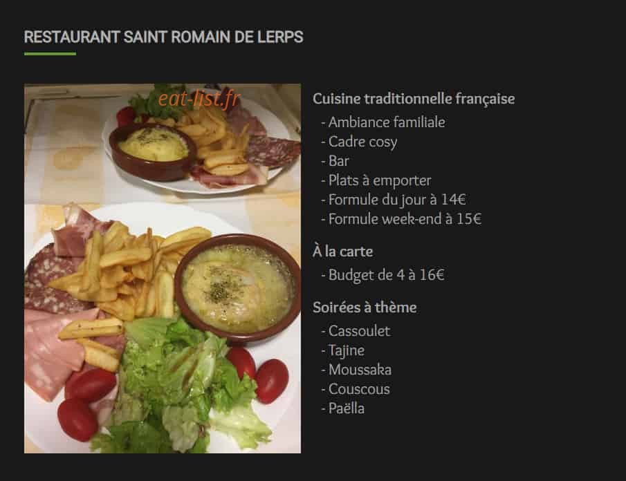 Restaurant du Pic — carte page 1