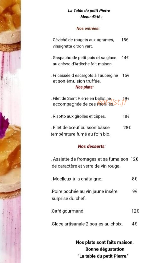 La table du petit Pierre — carte page 1