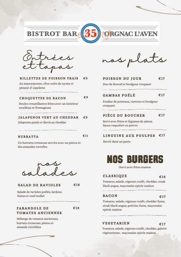 Bar 35 — carte page 1
