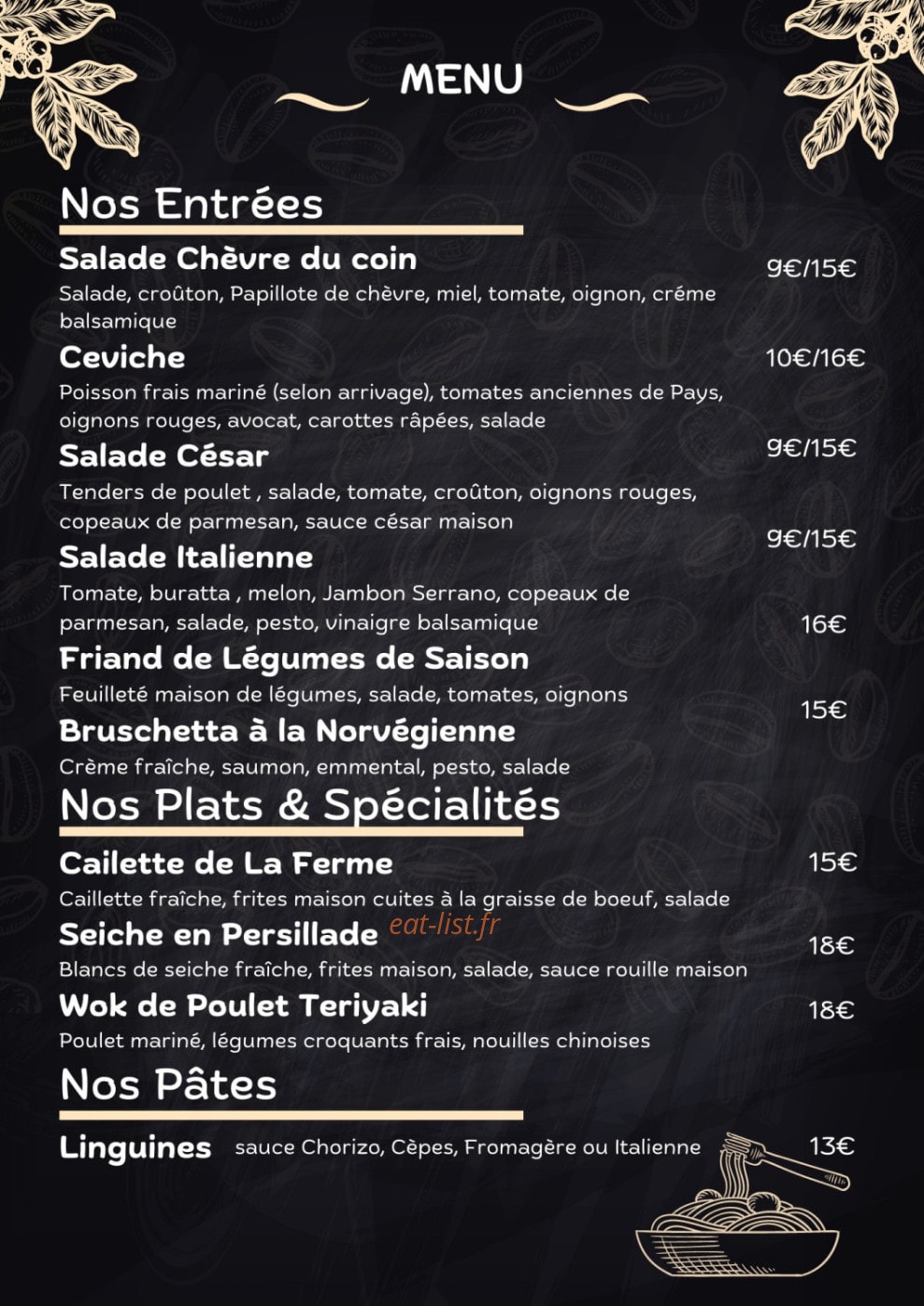 Le 07 restaurant — carte page 1
