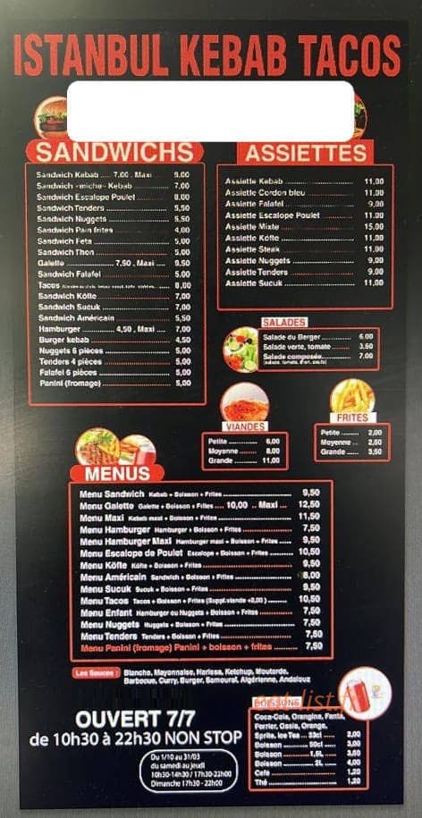 Istanbul Kebab — carte page 1