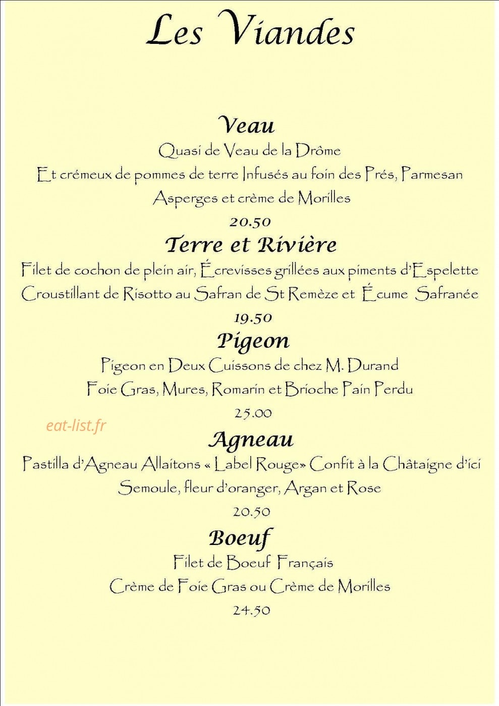 Le Restaurant de Chames — carte page 3