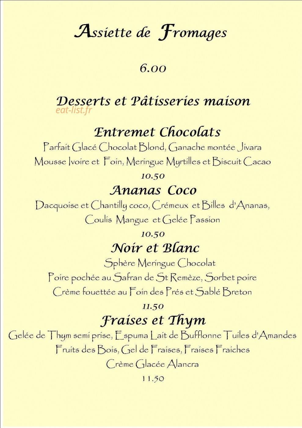Le Restaurant de Chames — carte page 4