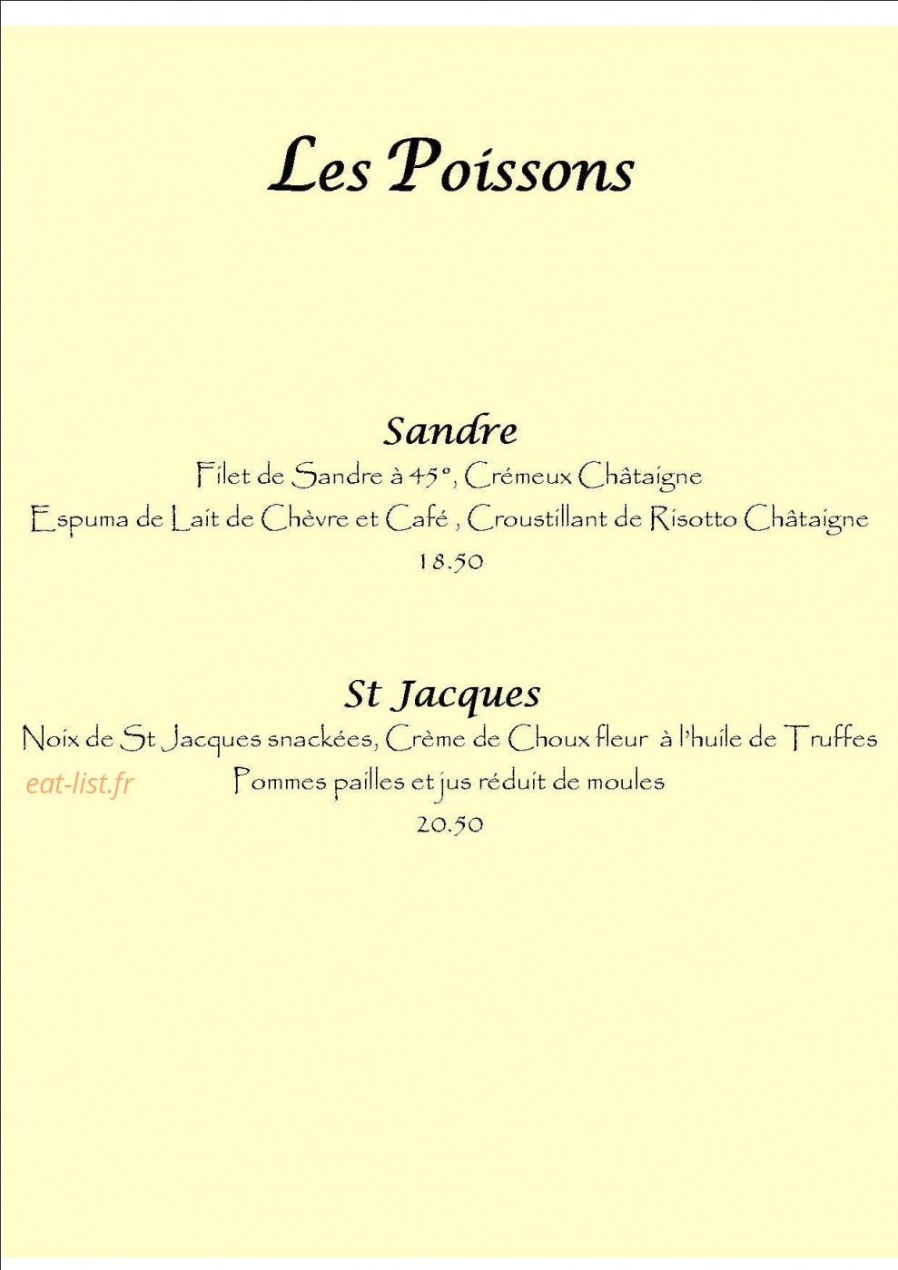Le Restaurant de Chames — carte page 2