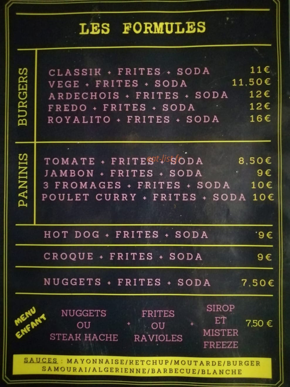 Le Snack de Loryzon — carte page 1