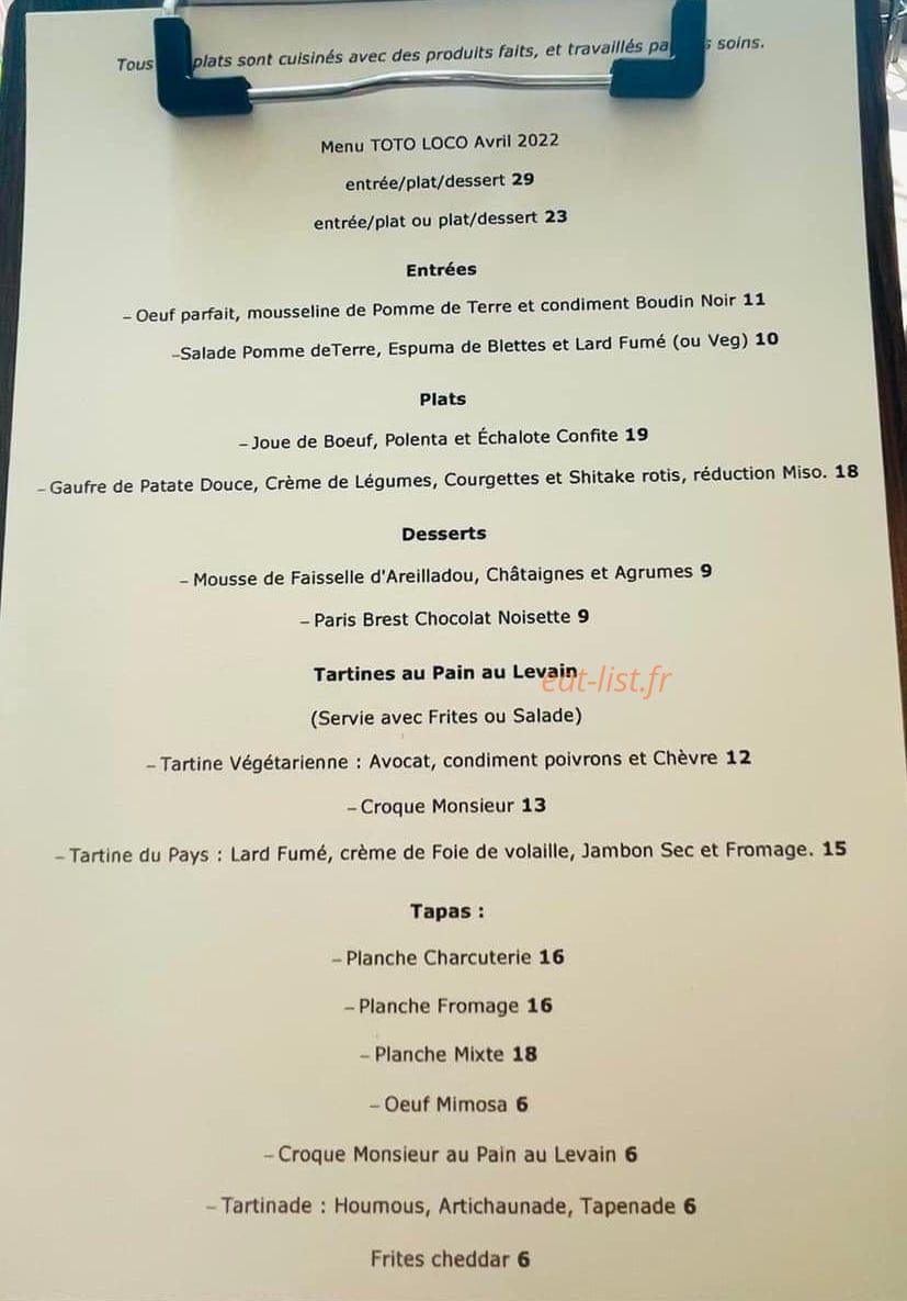 Le Toto Loco — carte page 1