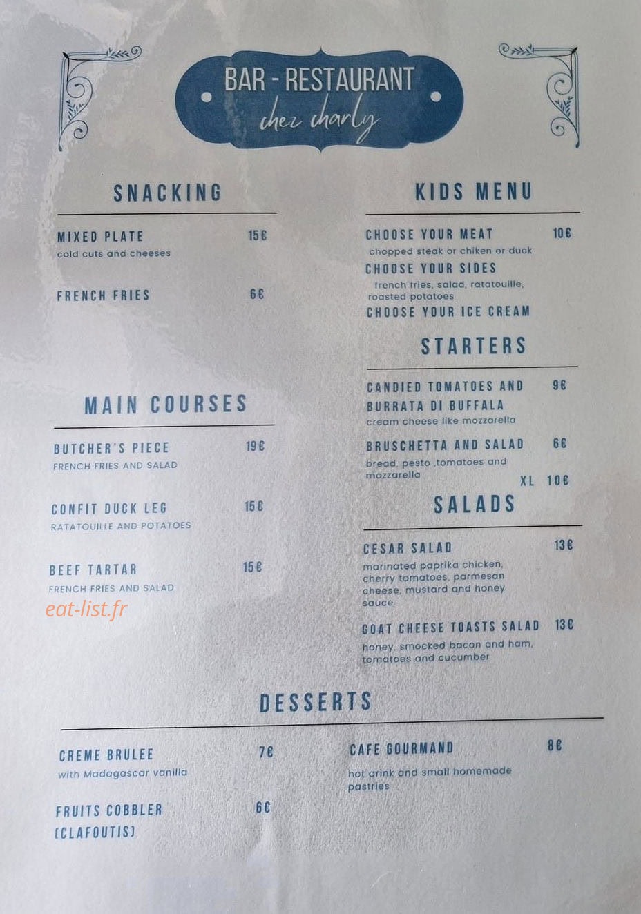 Chez Charly — carte page 1