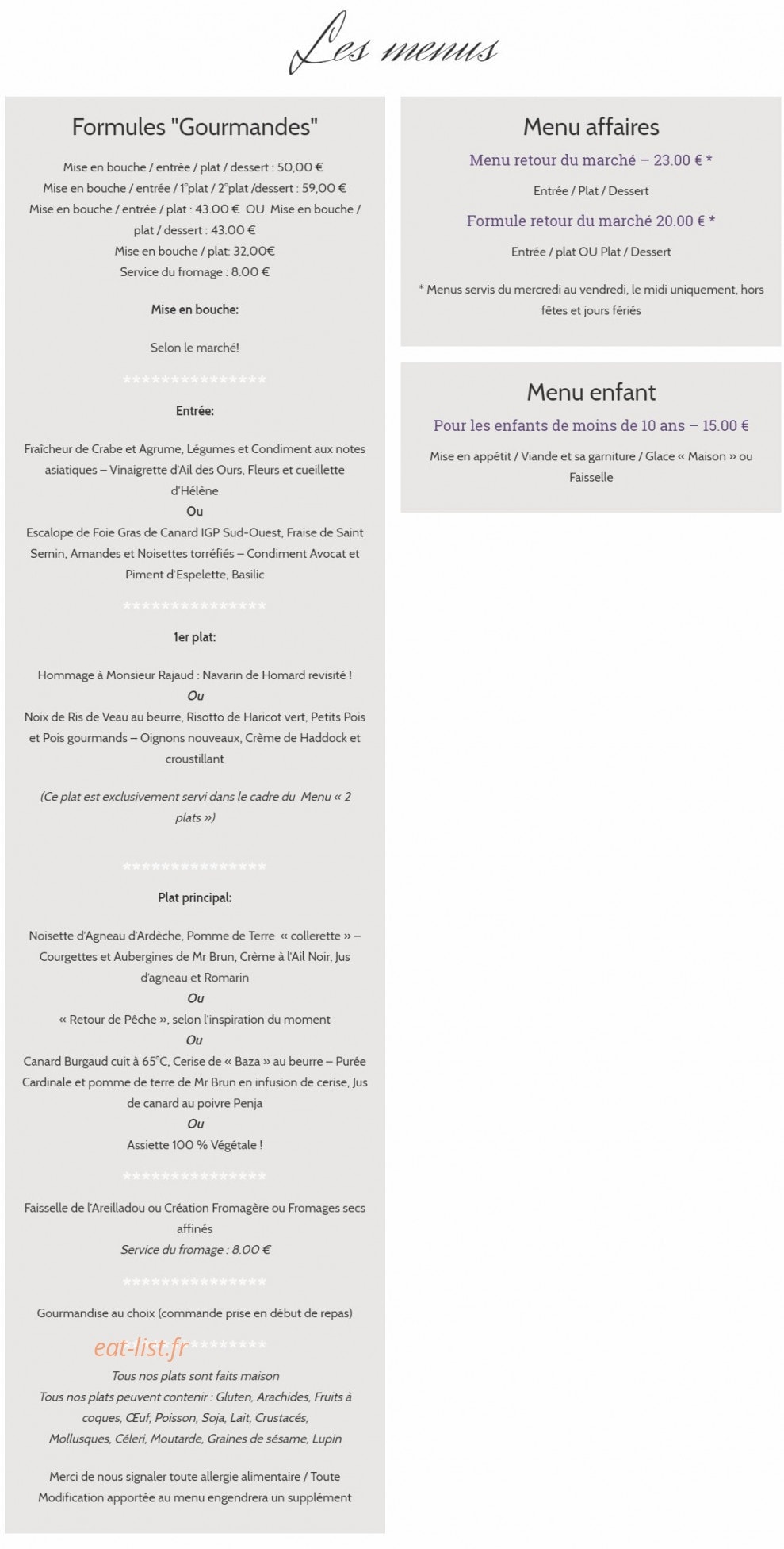 Auberge de Montfleury — carte page 2