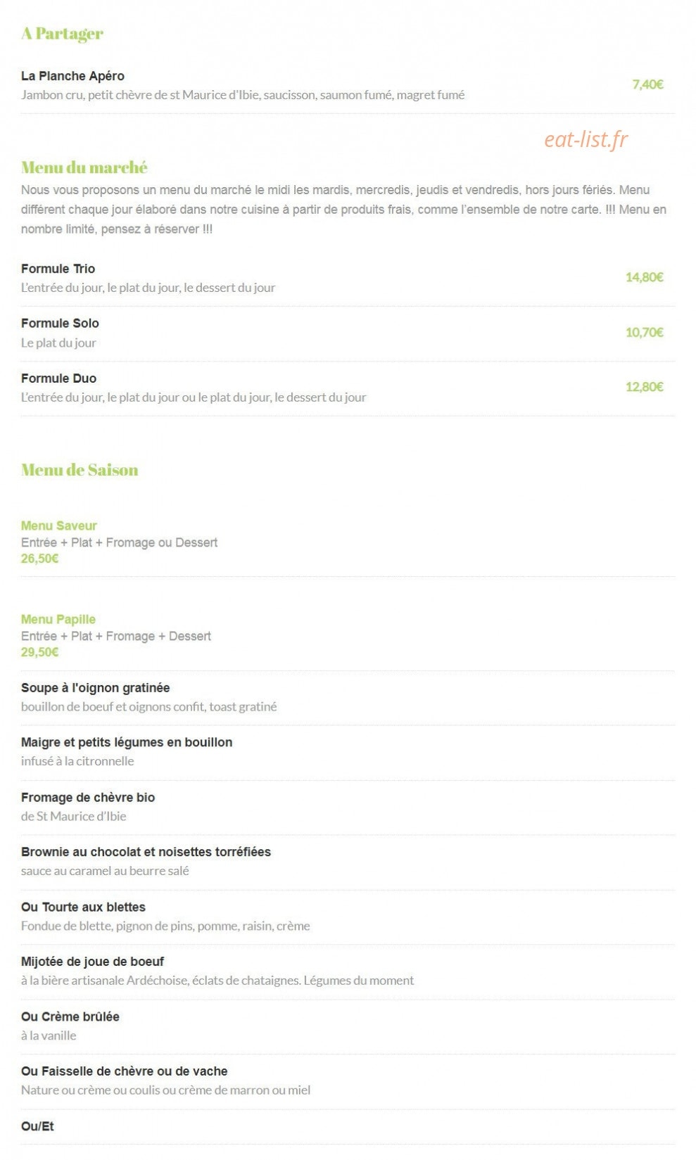 Chez Marti — carte page 1