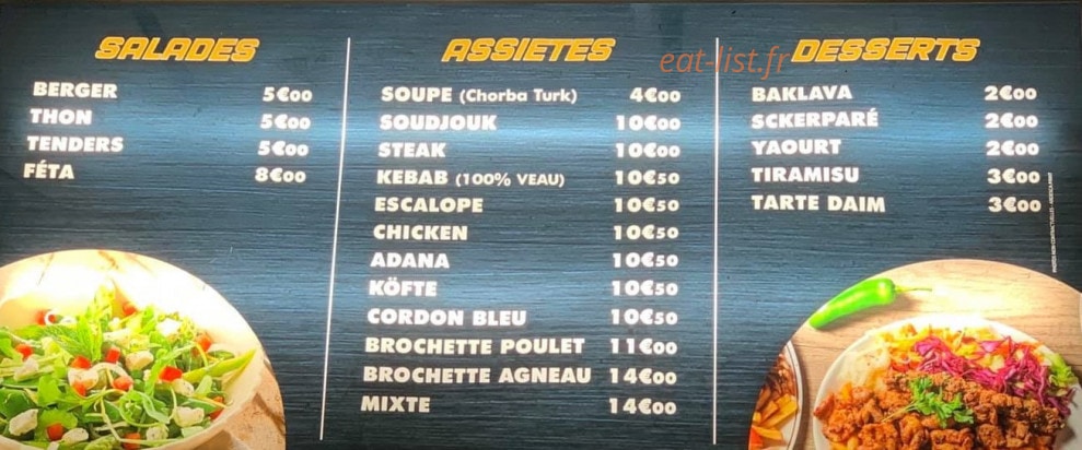La Corne d'Or Kebab — carte page 4