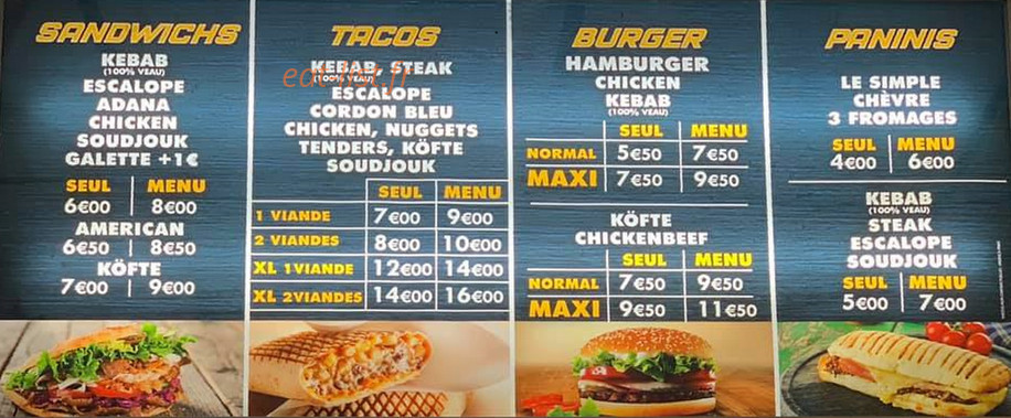 La Corne d'Or Kebab — carte page 2